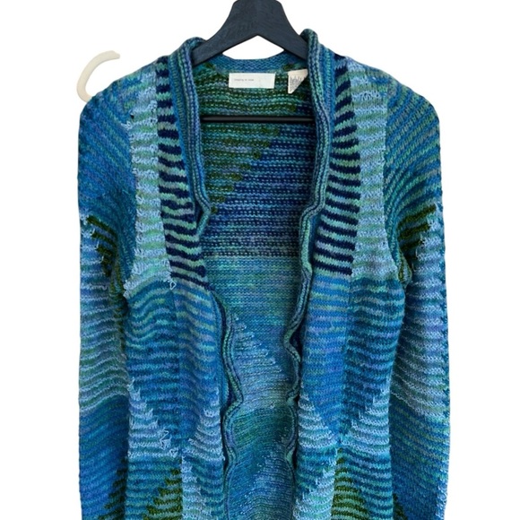 Sleeping on Snow Anthropologie Geo Knit Longline Cardigan Blue Multi Small Wool - Picture 2 of 7